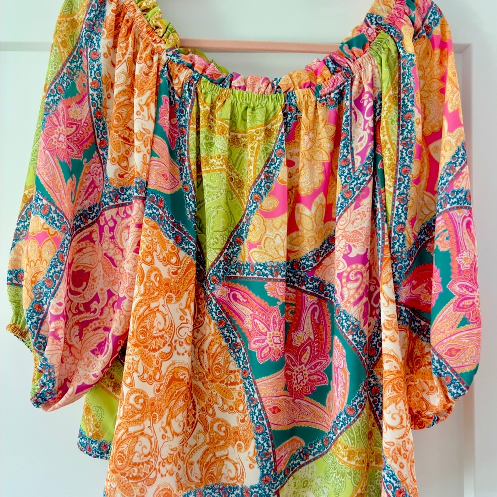 Flying Tomato Multicolor Paisley Patchwork Off-Shoulder Blouse M